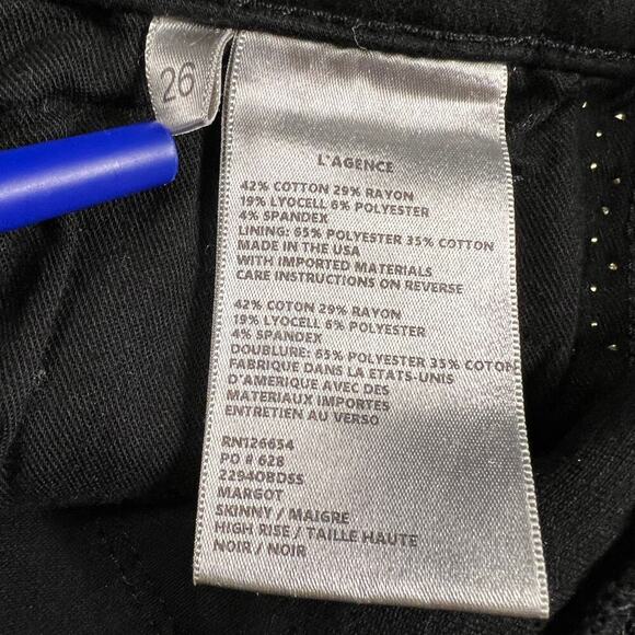 L'Agence Margot Skinny High Rise Gold Studded Stretch Jeans Noir Black Size 26 - Picture 11 of 12